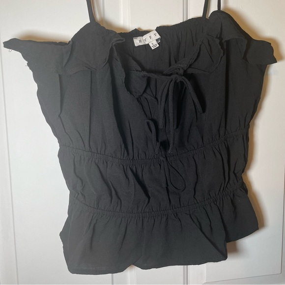 Hyfve Woman’s Black Ruched Tank Top Tie Strap Size Large NEW Bows - Picture 2 of 7